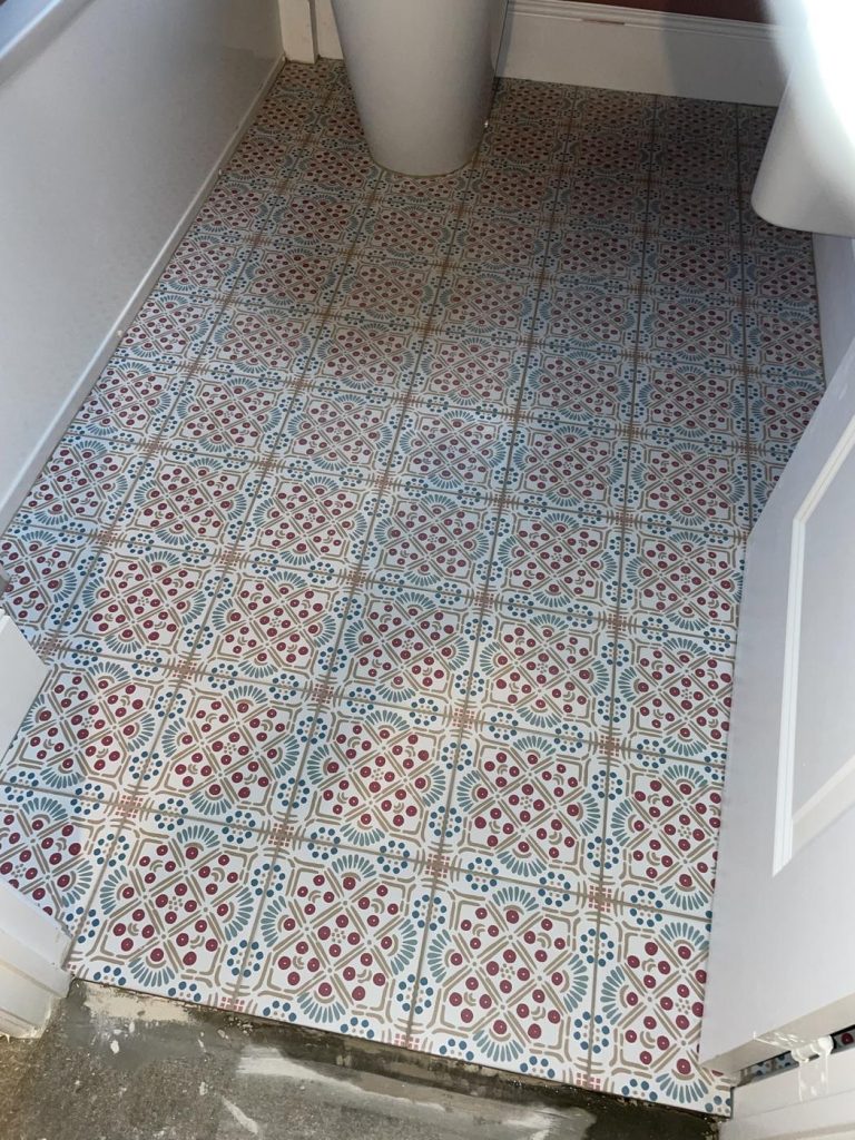 Porcelain bathroom floor tiles installed in a small bathroom near Shaftesbury, Dorset